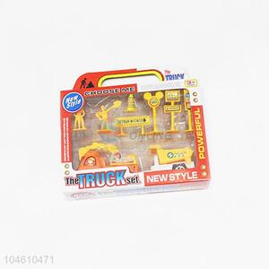 Fashion cheap construction vehicle/trailer/road sign toy set