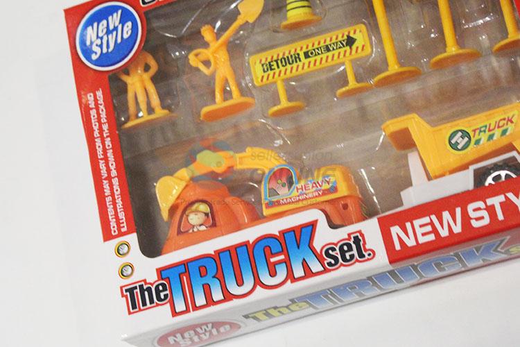 Fashion cheap construction vehicle/trailer/road sign toy set