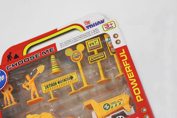 Fashion cheap construction vehicle/trailer/road sign toy set