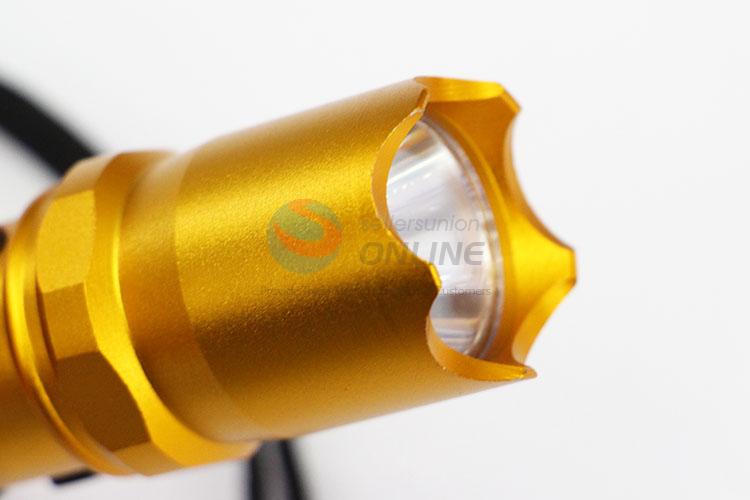 Aluminum Alloy Golden Color Flashlight with XPE Lamp Bulb and 18650 Battery for Camping