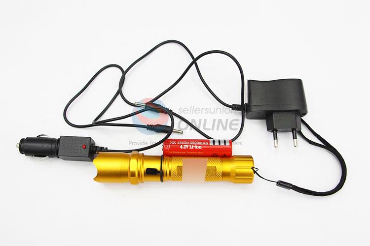 Aluminum Alloy Golden Color Flashlight with XPE Lamp Bulb and 18650 Battery for Camping