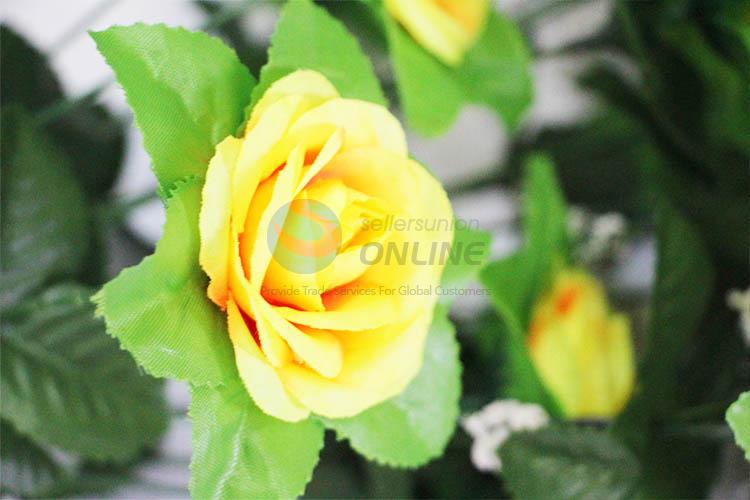 Yellow Color Vivid Lovesick Rose Fake Flower for Decoration