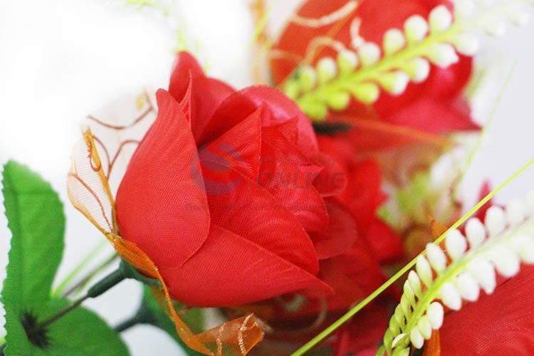 6 Heads Mini Red Rose Artificial Flowers Wedding Party