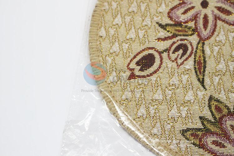 Household Utility Round Shaped Bamboo Weaving Placemat with Flowers Pattern