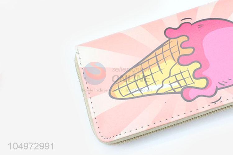 Fancy Design Ice Cream Pattern Leather Women Purse with Zipper