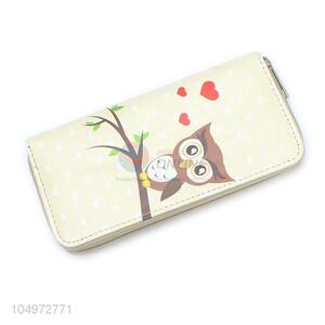 Top Selling Owl Printed  Leather Women Purse with Zipper