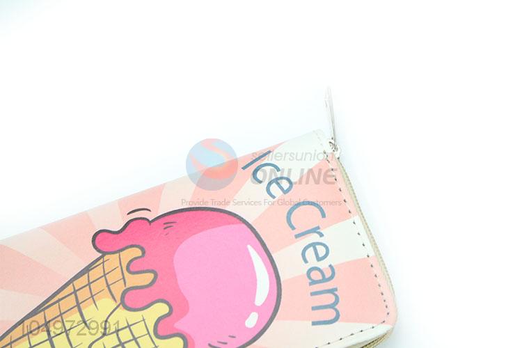 Fancy Design Ice Cream Pattern Leather Women Purse with Zipper