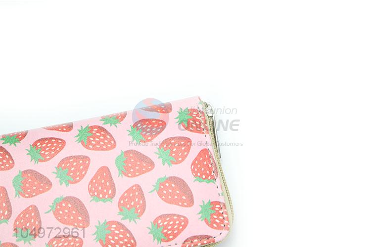 Unique Design Strawberry Printed  Zipper Clutch Casual Zipper Purse for Women