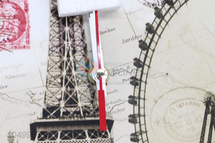 Good Quality Round Shaped Eiffel Tower Pattern Wall Clock for Home Decoration