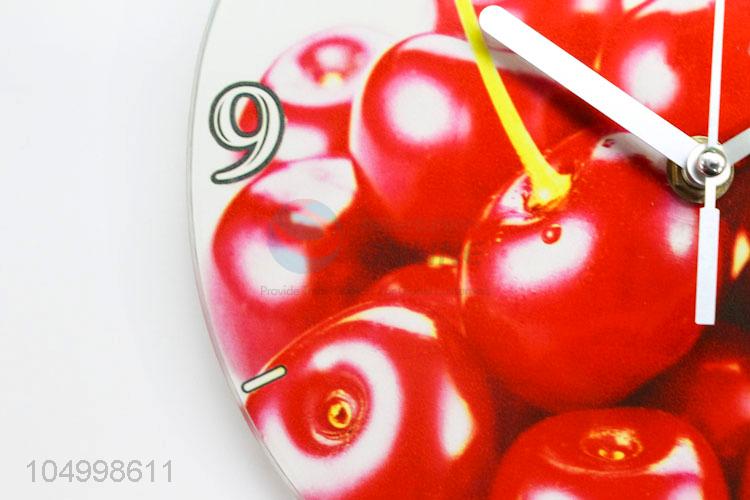 Hot Selling Exquisite Round Shaped Glass Wall Clock With Fruit Pattern