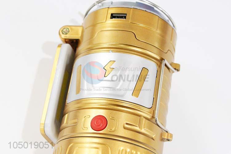 High Quality Golden Color Camping Light with Solar Power Charge,USB Charge, Charging Line Charge