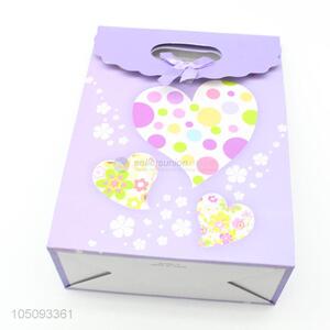 Nice Design Cheap Purple Color Heart Pattern Paper Handle Gift Bags