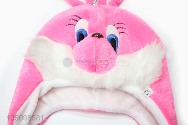 Cheap Promotional Cartoon Animal Rabbit Cute Fluffy Plush Winter Hat Cap