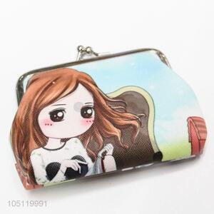 Cheap Price Cartoon Lovely Girl Printed Metal Clip PVC Coin Purse Wallet