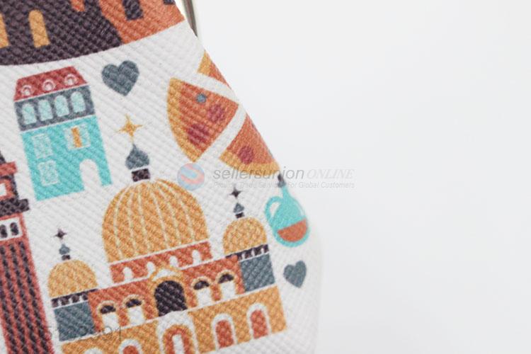 Small Cute Caroon Building Printed PU Leather Coin Purse Change Bag