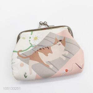 Cute Cartoon Cat Printed Money Holder Mini Pocket PU Leather Coin Purse