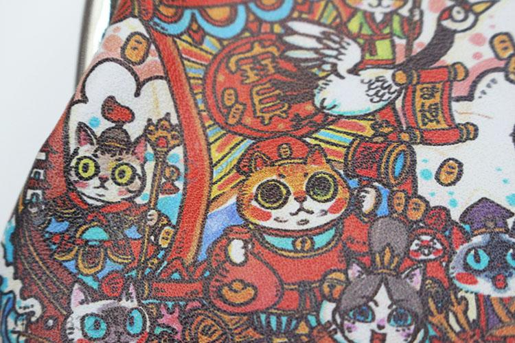 Funny Cartoon Cat Printed PU Leather Coin Purse with Clasp for Women