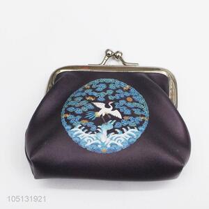 Factory Direct Black Color Crane Printed PU Leather Coin Purse Wallet