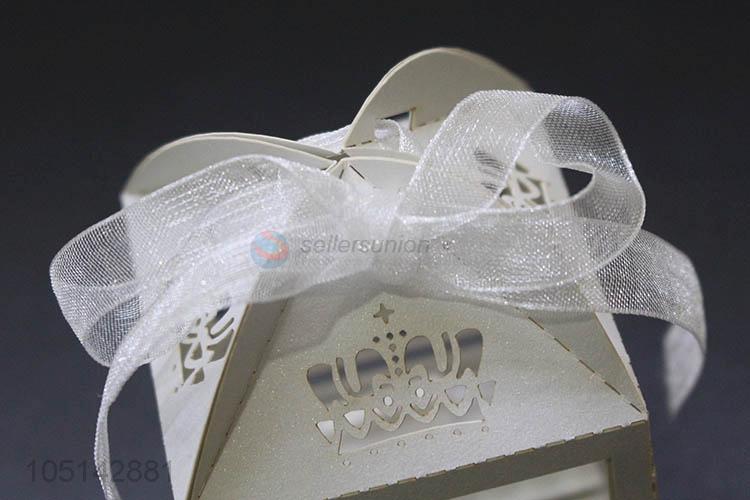 Factory supply laser cut paper candy box with ribbon