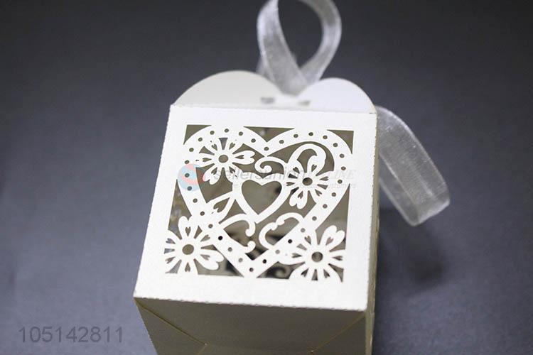 Wholesale cheap laser cut paper candy box with ribbon