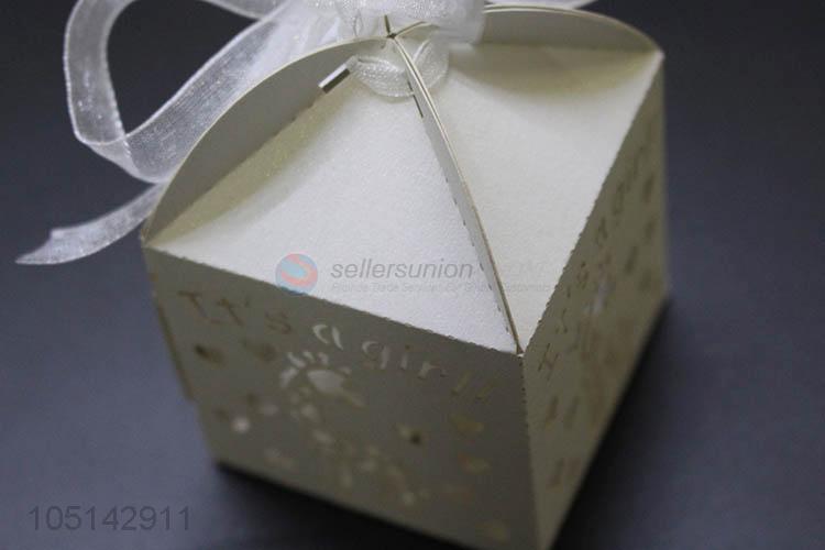 China OEM laser cut paper candy box with ribbon