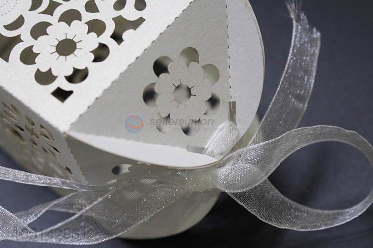 Cheap wholesale laser cut paper candy box with ribbon