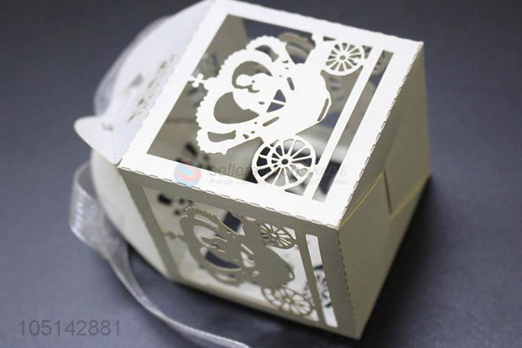 Factory supply laser cut paper candy box with ribbon