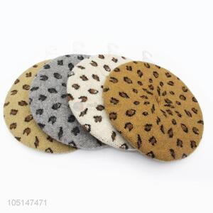 Fashion Design Leopard Decorative Wool Kitted Winter Single-Deck Hats