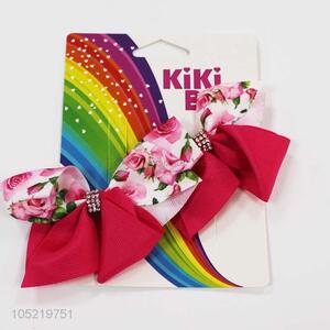 Delicate flower printed polyester bowknot hairpin