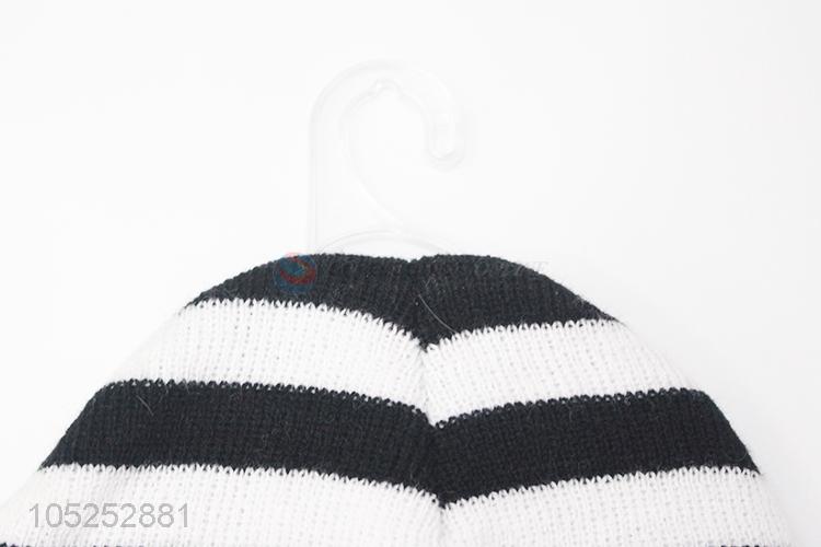 Customized cheap striped embroidery crimping knitted cap