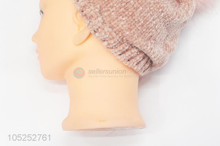 Top sale fashion women chenille winter hat with hair bulb