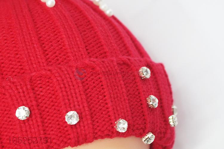 China branded good quality red knitted hat+scarf