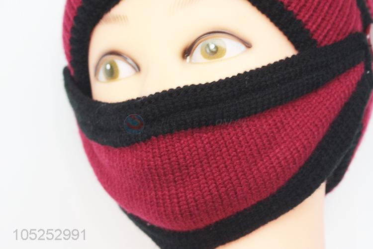 Cheap high quality red knitted cap+mouth-muffle