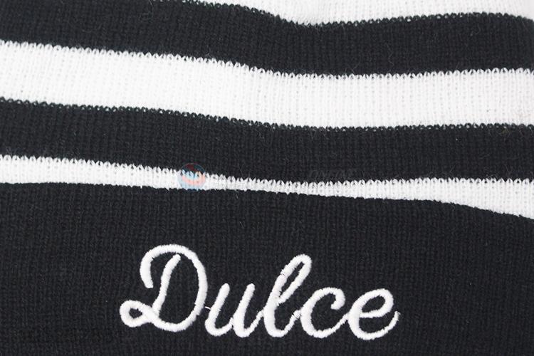 Customized cheap striped embroidery crimping knitted cap