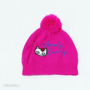 Lovely kids girls cat embroidered winter hat
