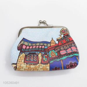 Promotion Mini PU Leather Cartoon Colorful House Printed Coin Purse