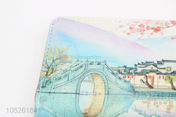 Casual Chinese Building Pattern Girls Long Wallet