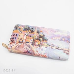 Vintage Beautiful Landscape Printed Evening Clutch Pu Lady Wallet