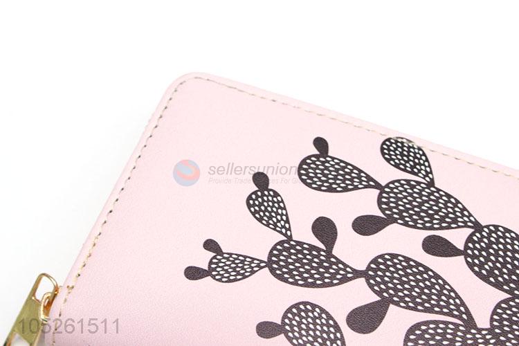 Pink Color Passport Holder Cactus Pattern Travel Wallet for Women