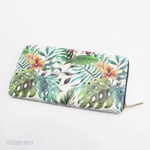 Beautiful Flower Printed Blocking PU Leather Woman Long Wallet