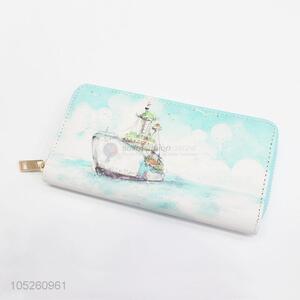 Cartoon Boat Printed Women'S Wallet Zipper Female Purse Wallet