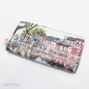 Fancy Chinese Building Pattern Hand Purse Long Clutch Purse Woman