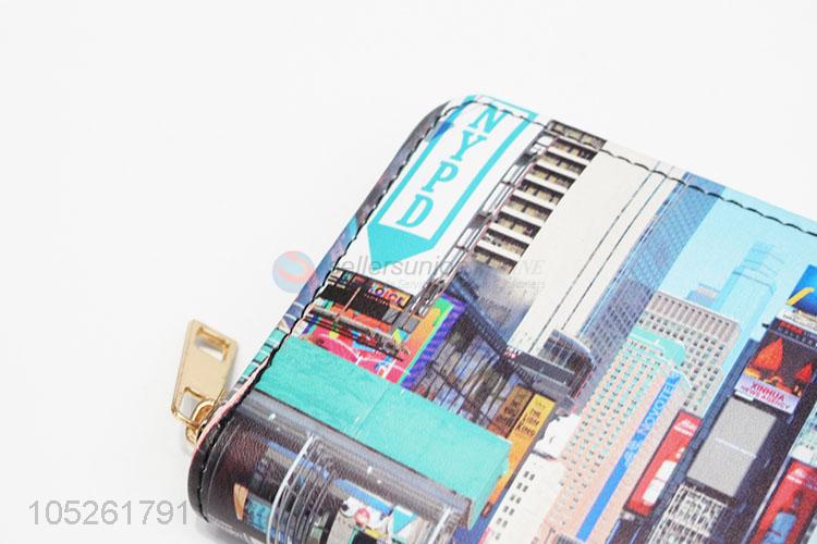 Charming Love Gift PU Leather Famous Time Square Printed Woman Wallet