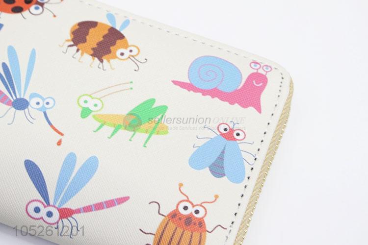 Hot Selling PU Leather Cartoon Insect Pattern Wallet Women Purse