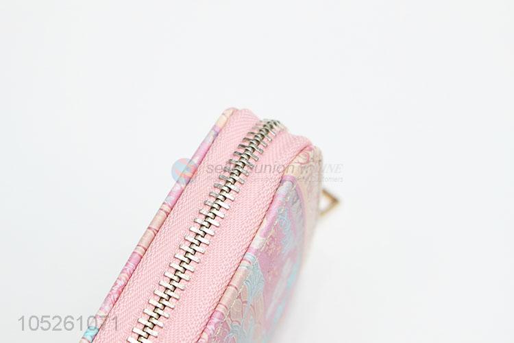 Luxury Women Zipped Cheap PU Leather Cartoon Brid Pattern Long Wallet