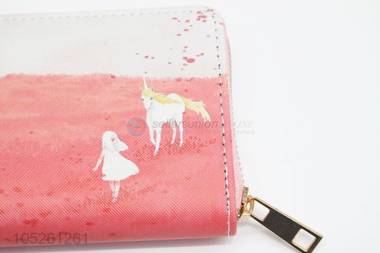 Fashion PU Leather Cartoon Unicorn Pattern Lady Purse Women Wallet