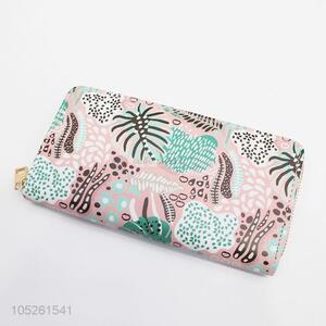 Pink Color PU Leather Flower Pattern Card Holder Wallet for Women