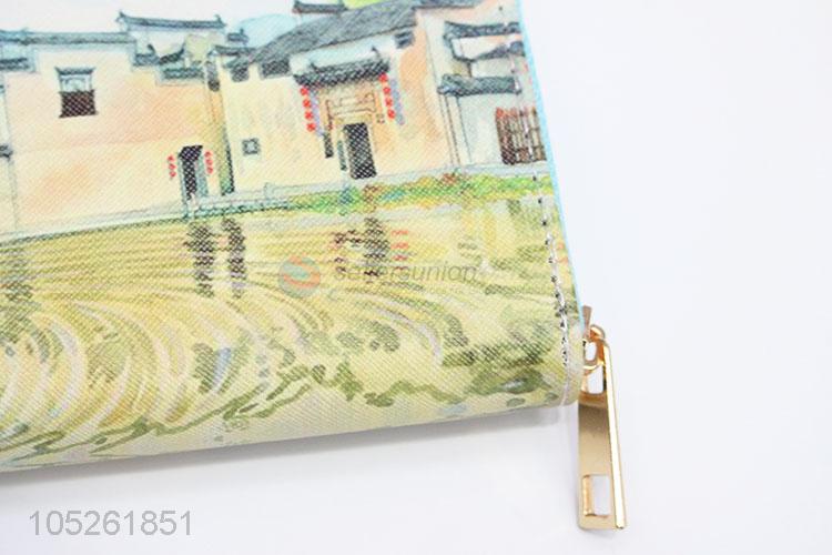 Classic Chinese Building Printed Women Wallet Card Holder Wallet