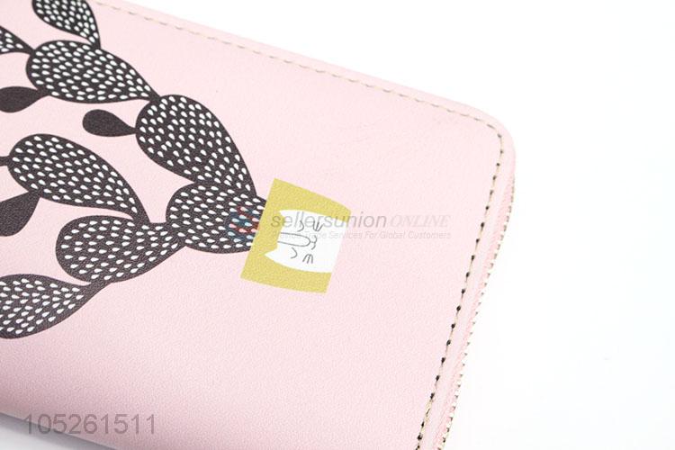 Pink Color Passport Holder Cactus Pattern Travel Wallet for Women