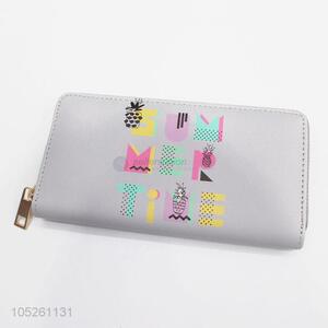 Grey Color Letters Prinitng Women Clutch Long Wallet